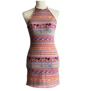 Zara Disney Mickey Mouse, Donald Duck Halter-Neck Bodycon Mini Dress Size M
